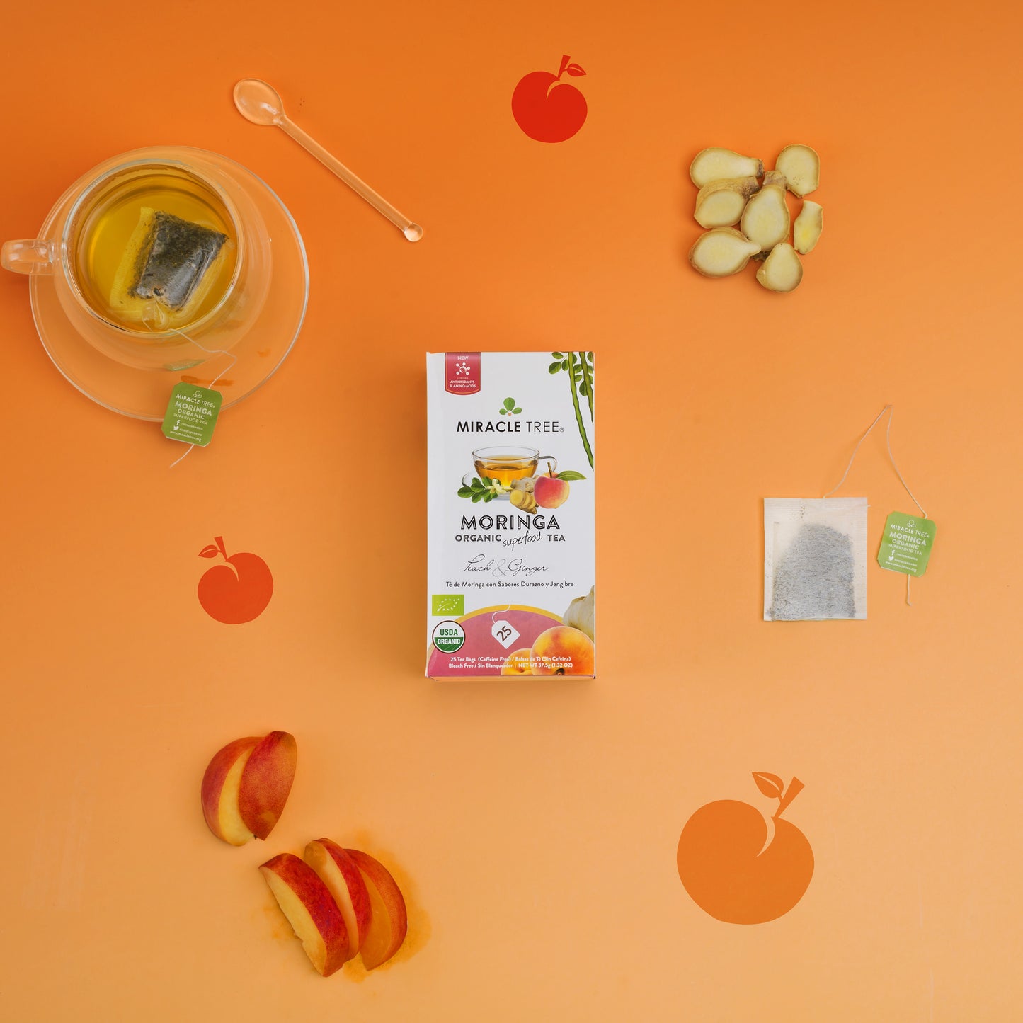 Organic Moringa Tea: Peach & Ginger