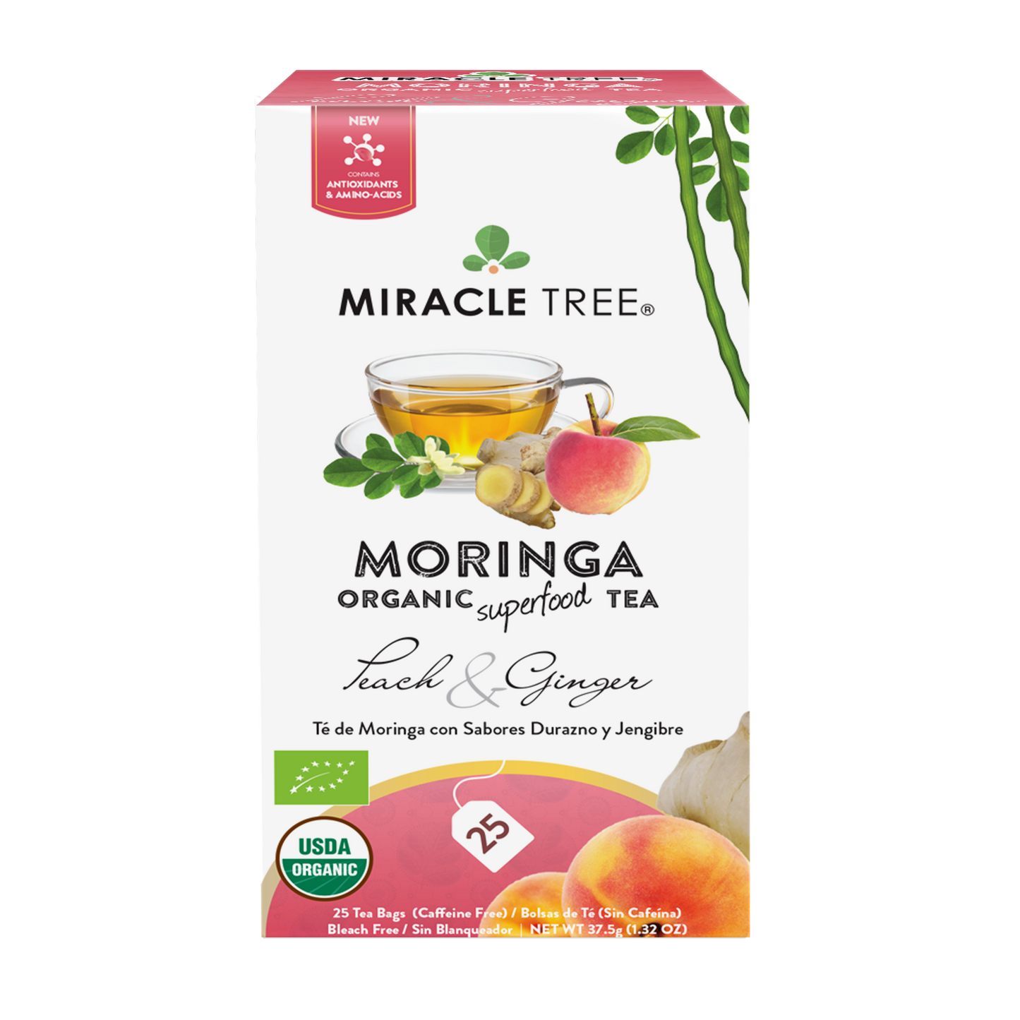 Organic Moringa Tea: Peach & Ginger