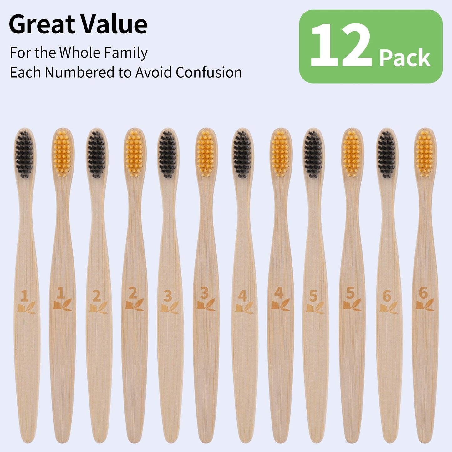 Bamboo Toothbrushes 12 Pack (Individually Wrapped)