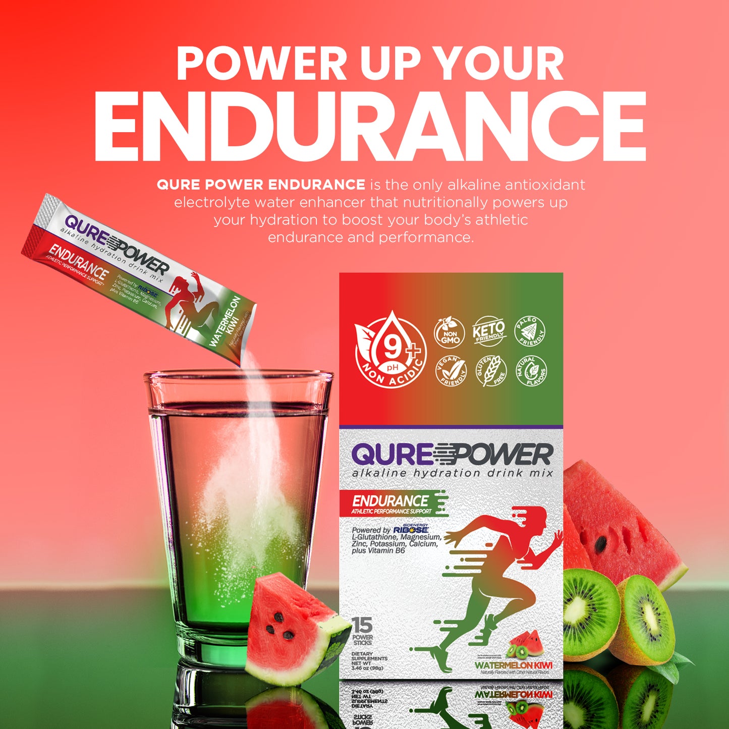 QURE Power Endurance Support Stick: Watermelon Kiwi